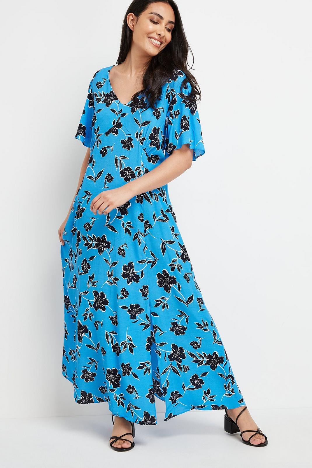 Petite Blue Floral Maxi Dress image number 1