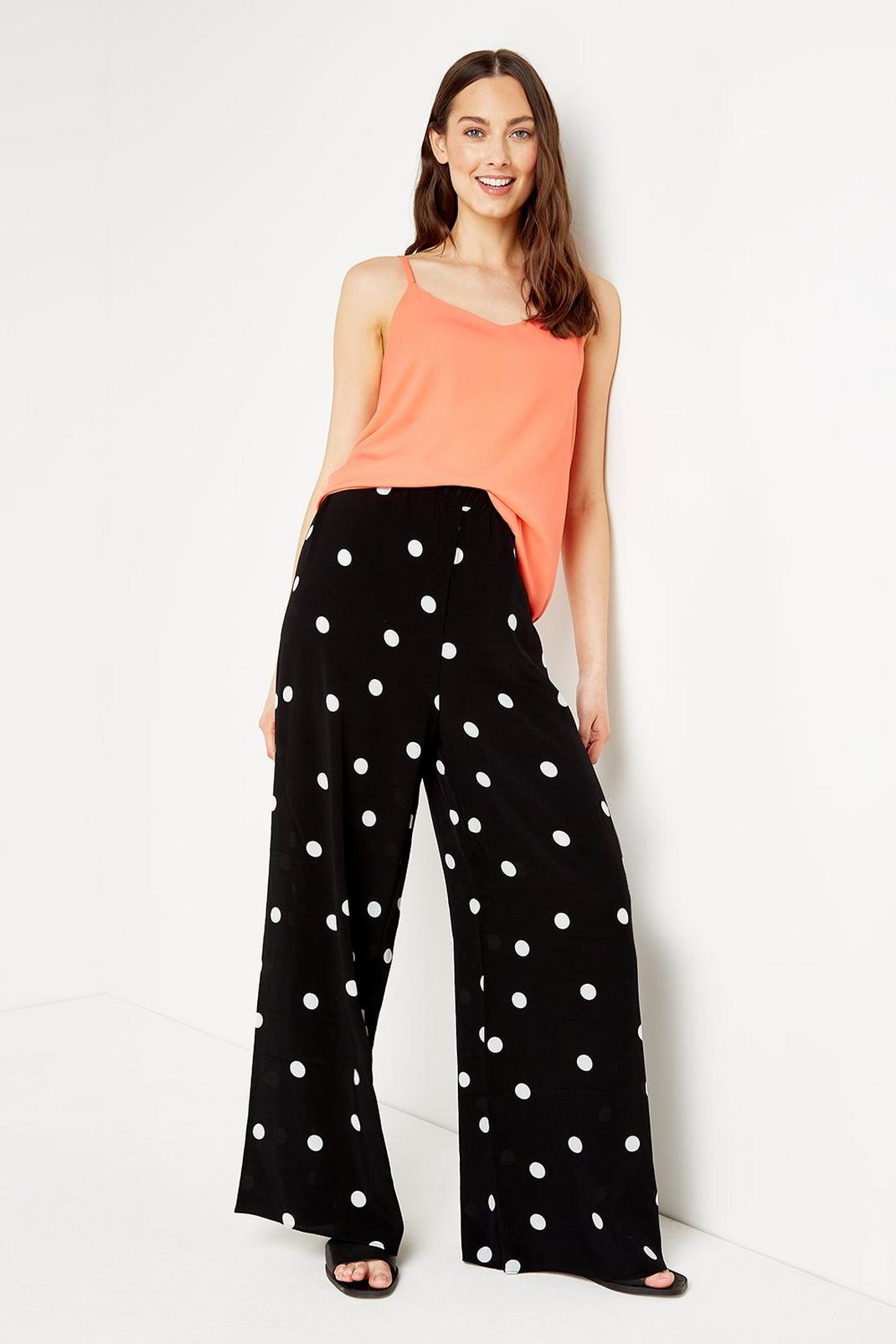 Black_white Tall White Spot Wide Leg Palazzo Trousers image number 1