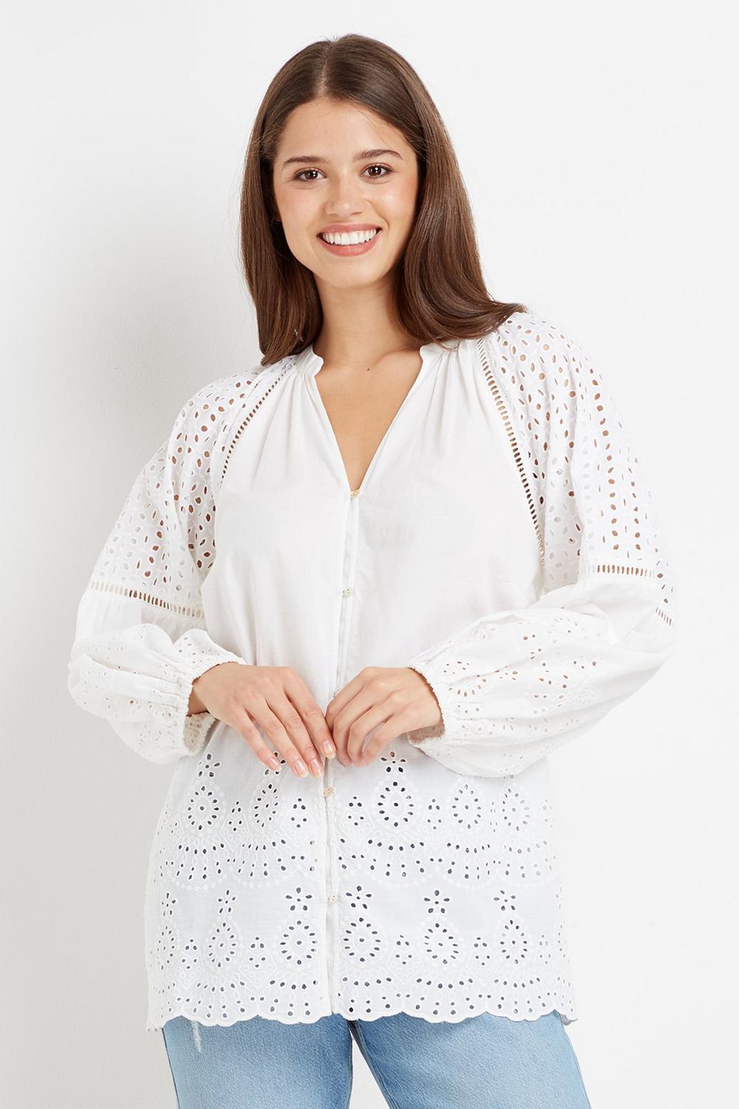 Ivory Broderie Volume Sleeve Blouse image number 1