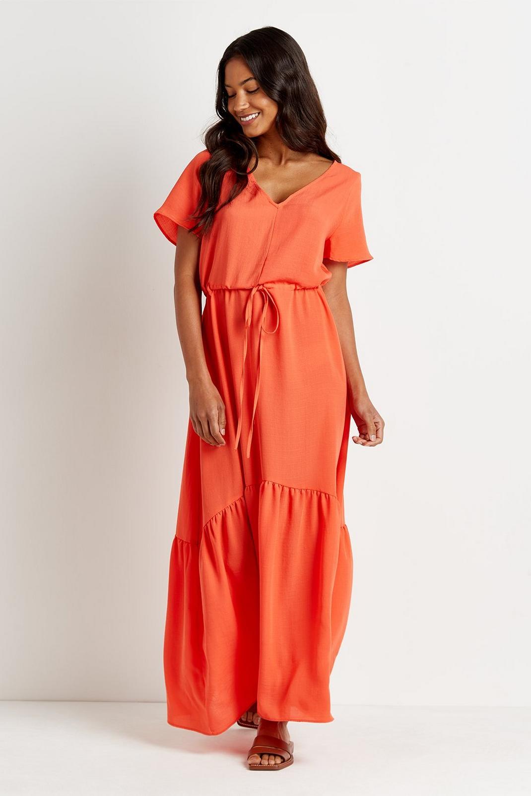 Red Relaxed Tiered Maxi Dress image number 1