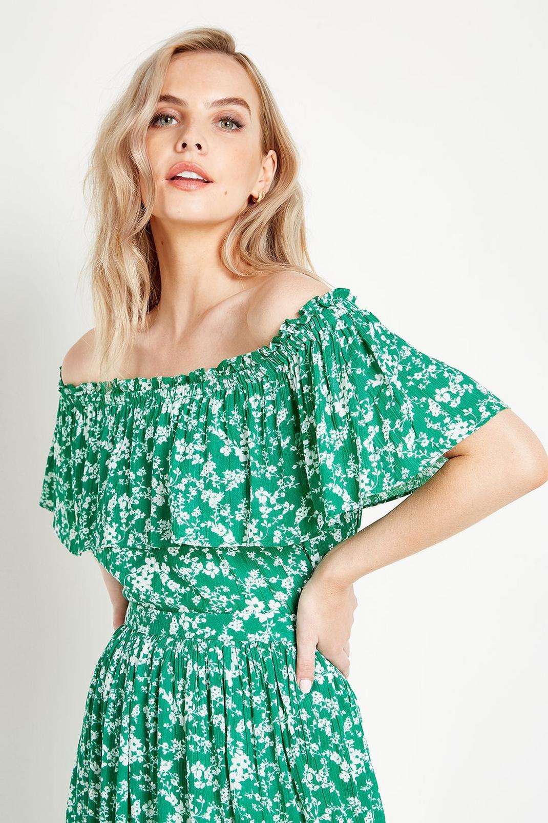 130 Petite Ditsy Floral Bardot Ruffle Top image number 1