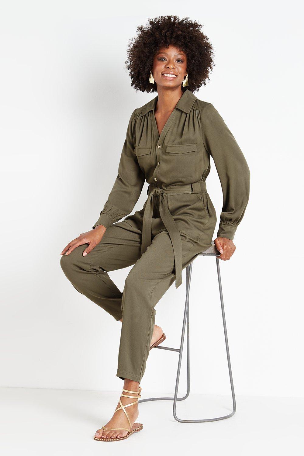 khaki utility jumpsuit