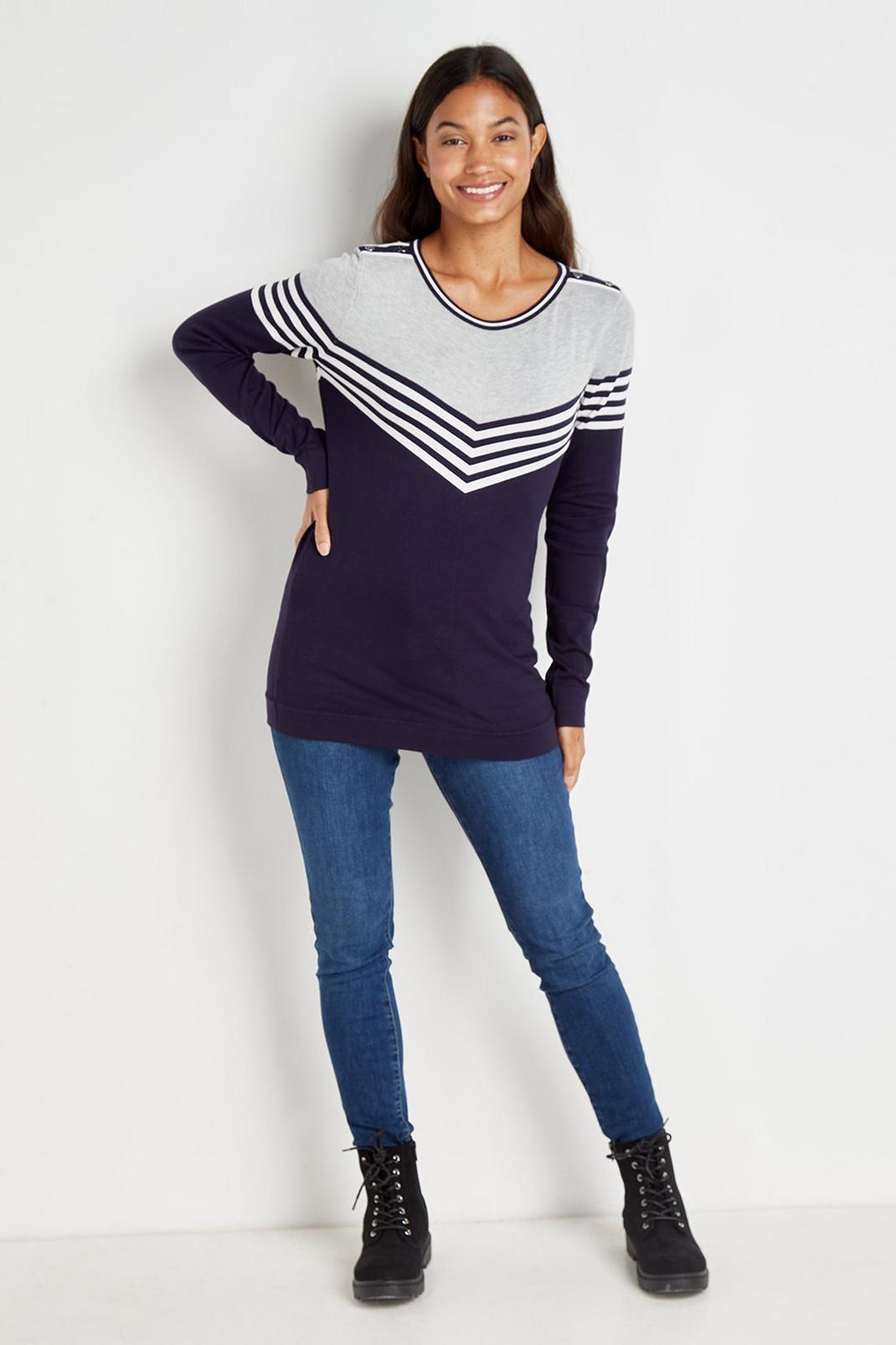 165 Navy Tall Linear Stripe Jumper image number 2