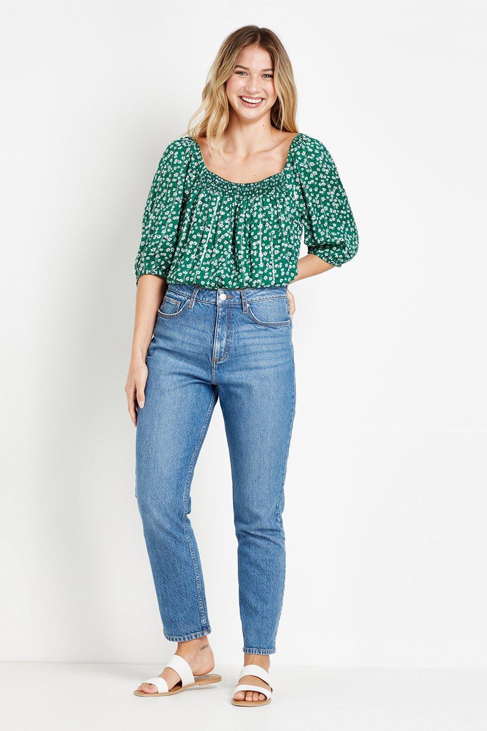 floral shirred bardot top