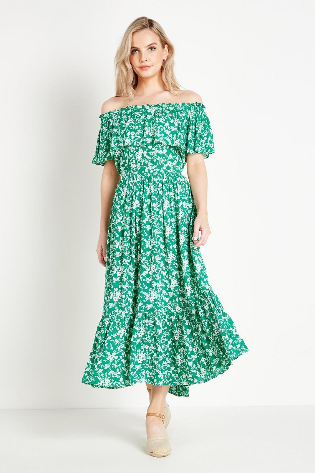 Green Petite Ditsy Floral Midi Skirt image number 1