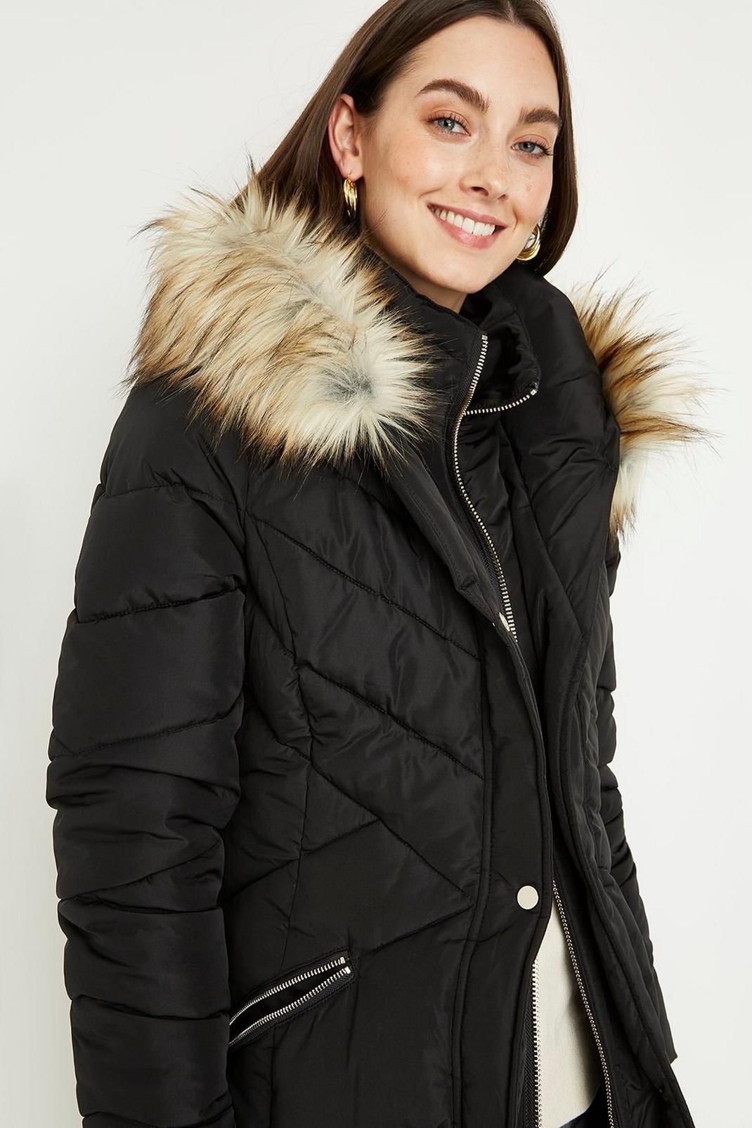 Black Tall Double Layer Midi Padded Coat image number 1