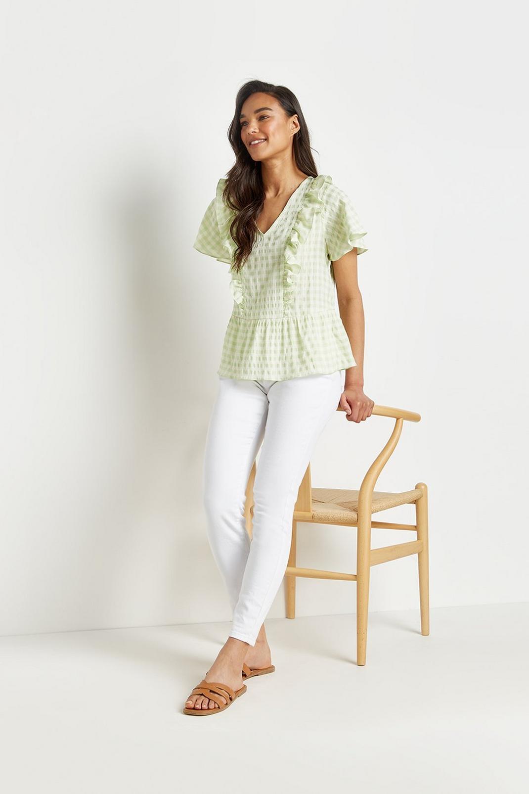 130 Petite Green Gingham Frill Top image number 2
