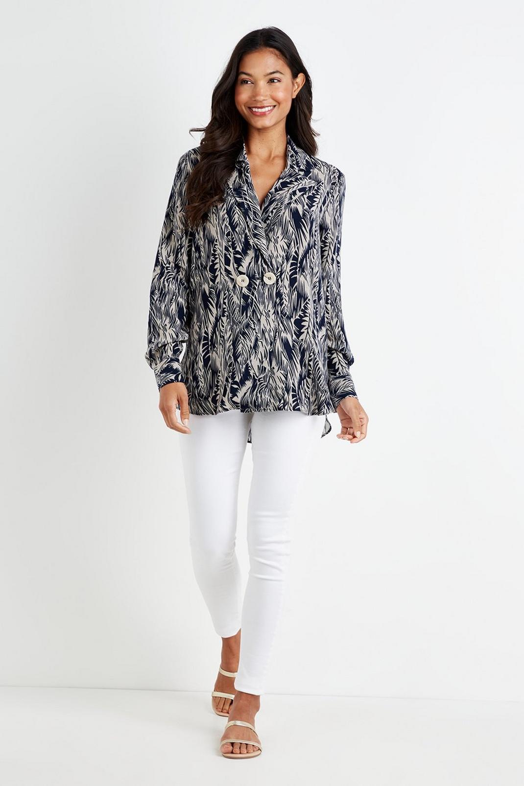 Navy Fern Print Double Breasted Jacket image number 1