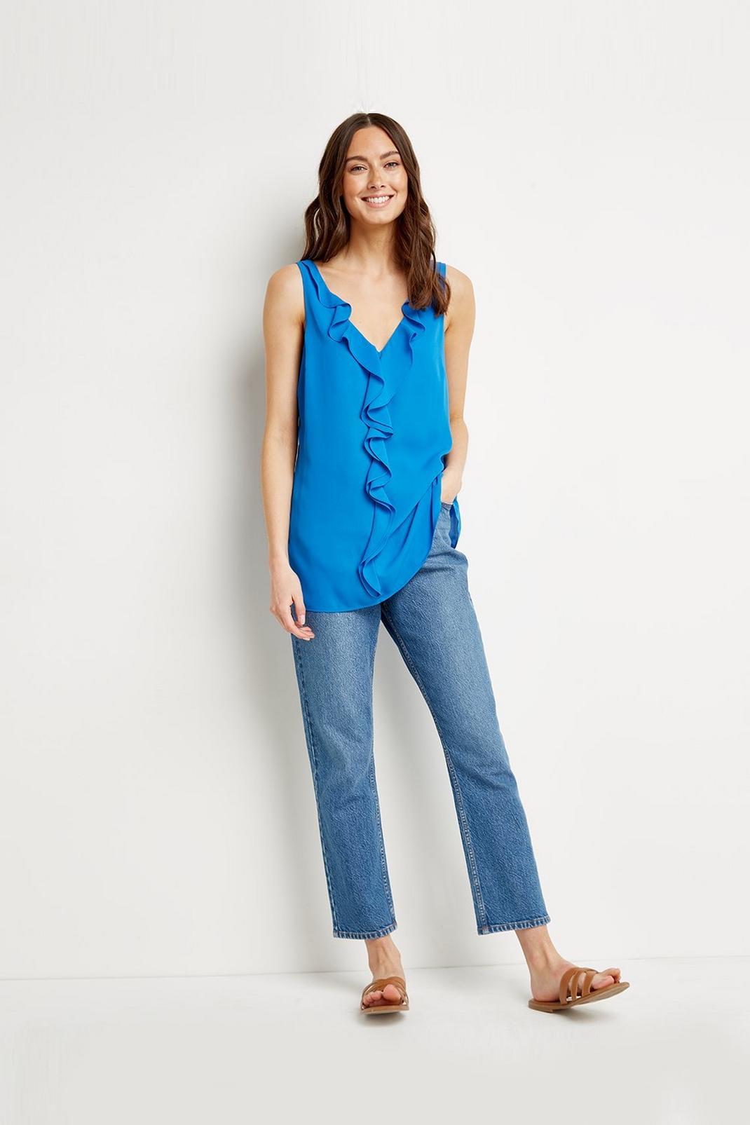 Blue Tall Ruffle Front Camisole image number 1