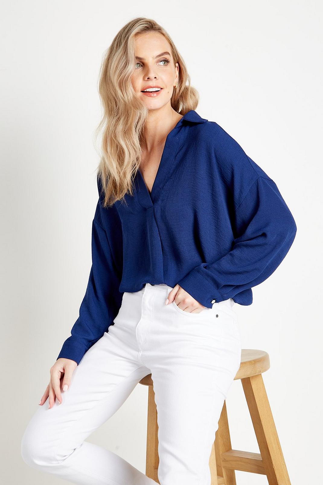 Navy Petite Relaxed Long-line Shirt image number 1