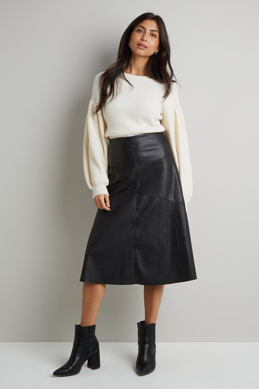 pu leather a line skirt