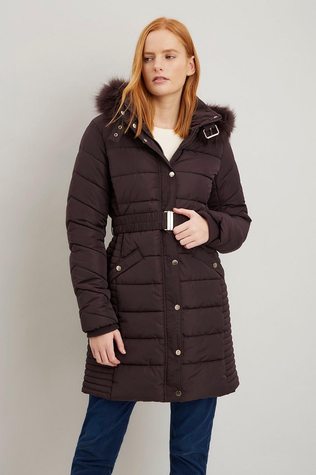 Berry Midi Belted Padded Coat image number 1