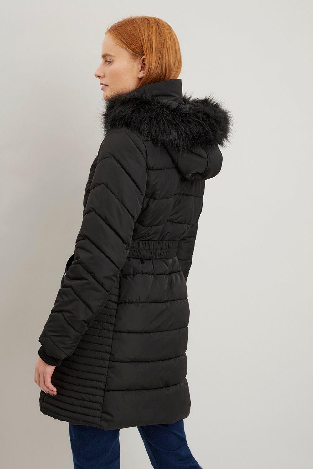 Wallis black midi 2025 belted padded coat