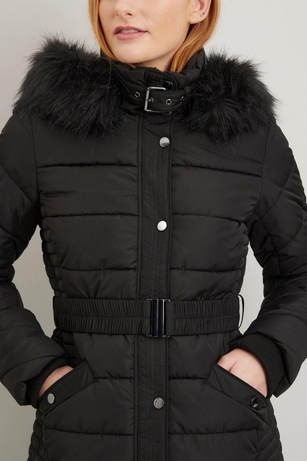 Black midi 2025 belted padded coat