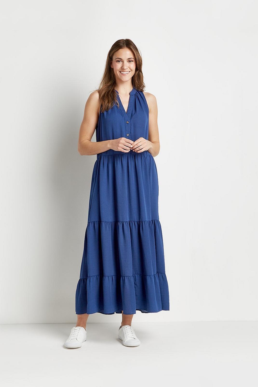 Navy Tall Linen Look Tiered Maxi Dress image number 1