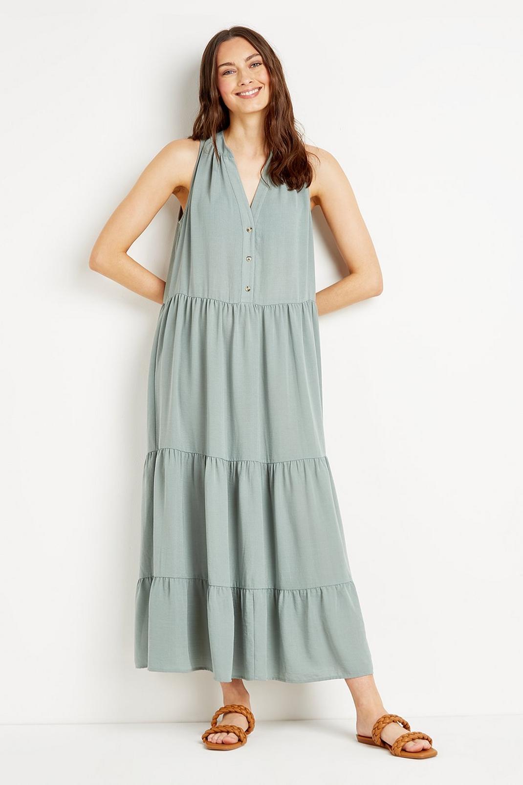 Sage Tall Linen Look Tiered Maxi Dress image number 1