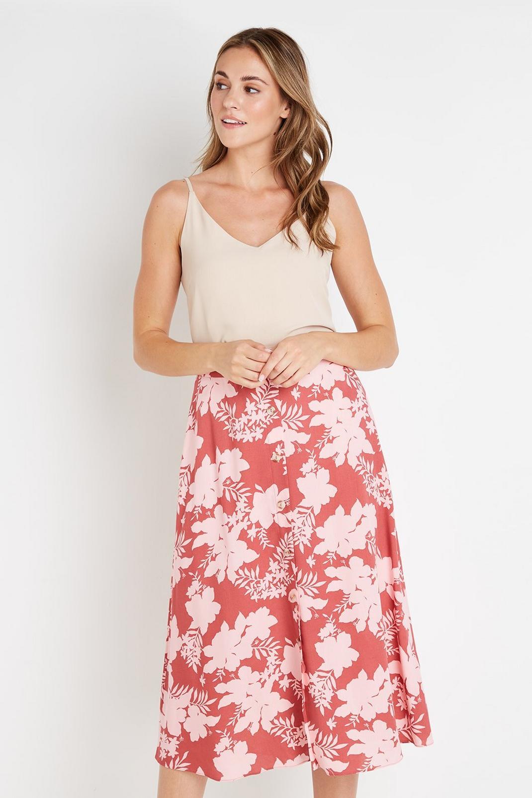 Terracotta Shadow Floral Button Through Skirt image number 1