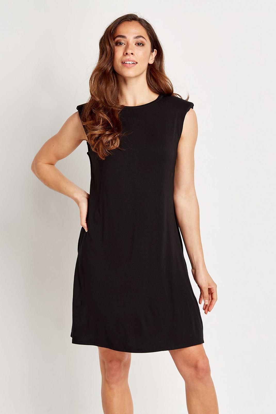 Black Shoulder Pad Pocket Dress image number 1