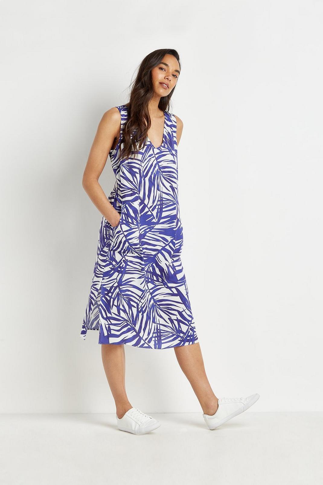 Blue Palm Side-split Shift Dress image number 1