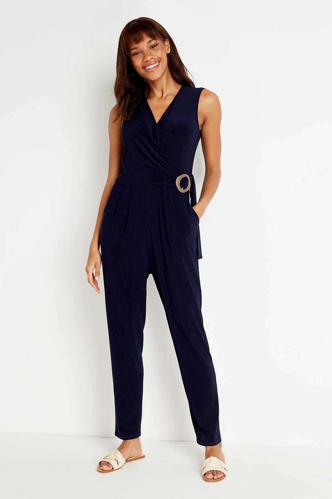Navy Tall Wrap Tapered Leg Jumpsuit image number 1