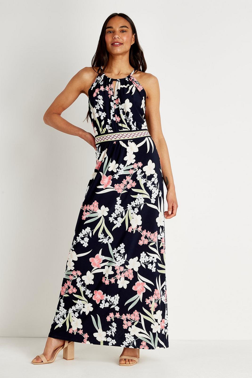 Navy Cherry Blossom Maxi Dress image number 1