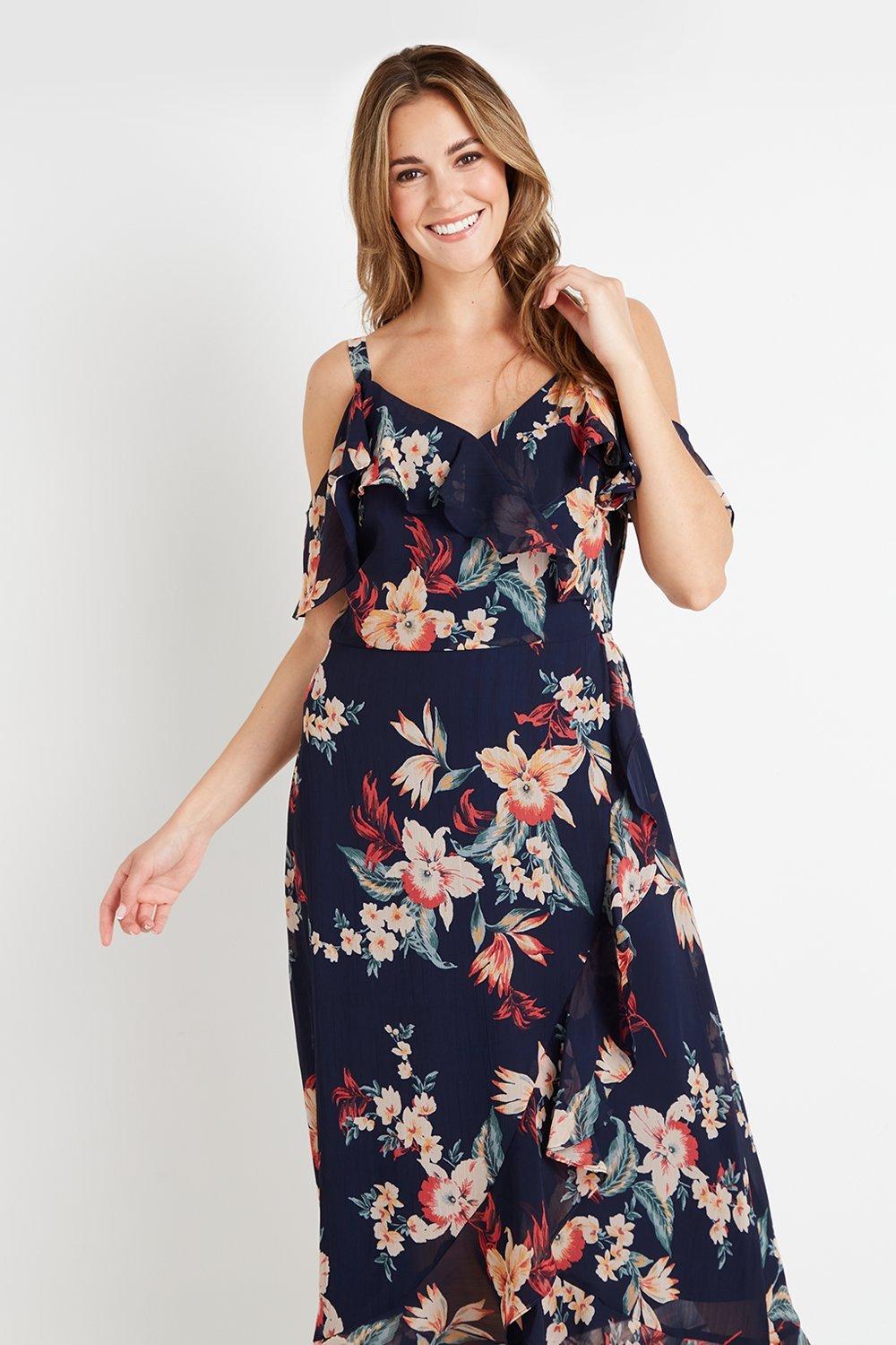 tropical cold shoulder dress