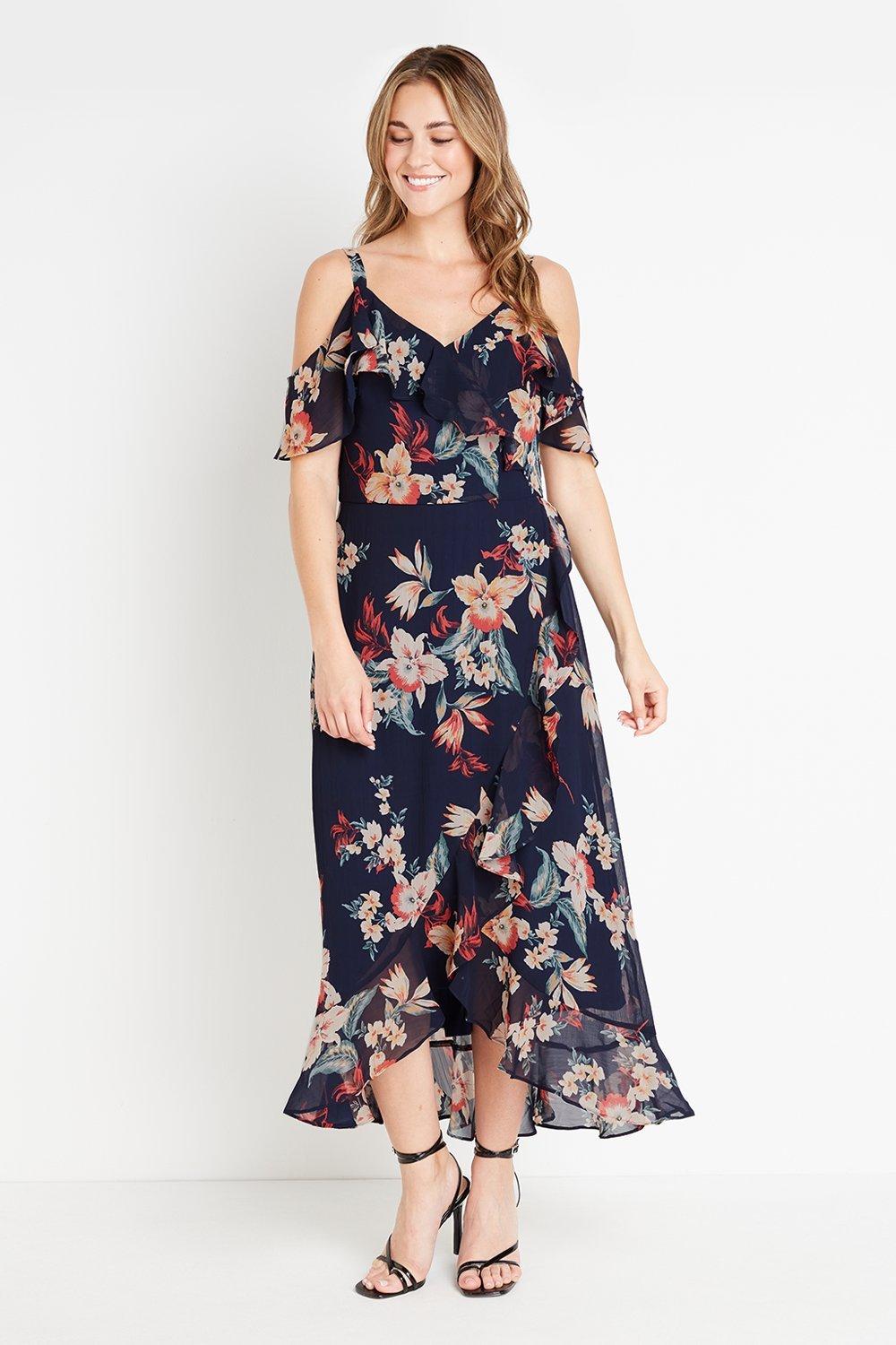 tropical cold shoulder dress