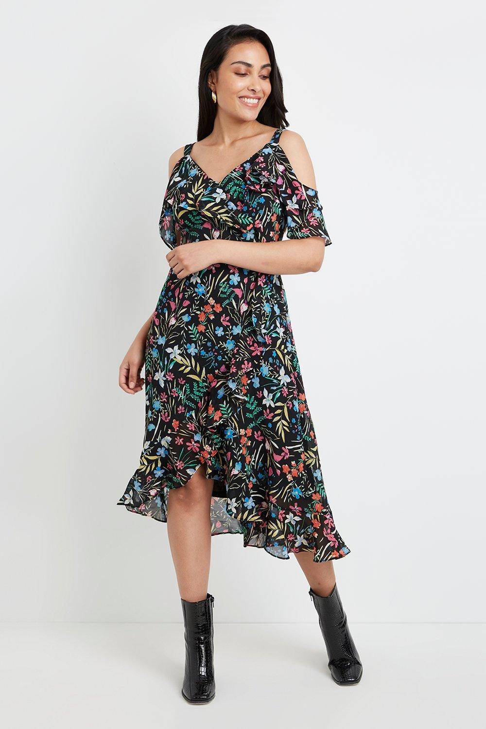 tropical cold shoulder dress