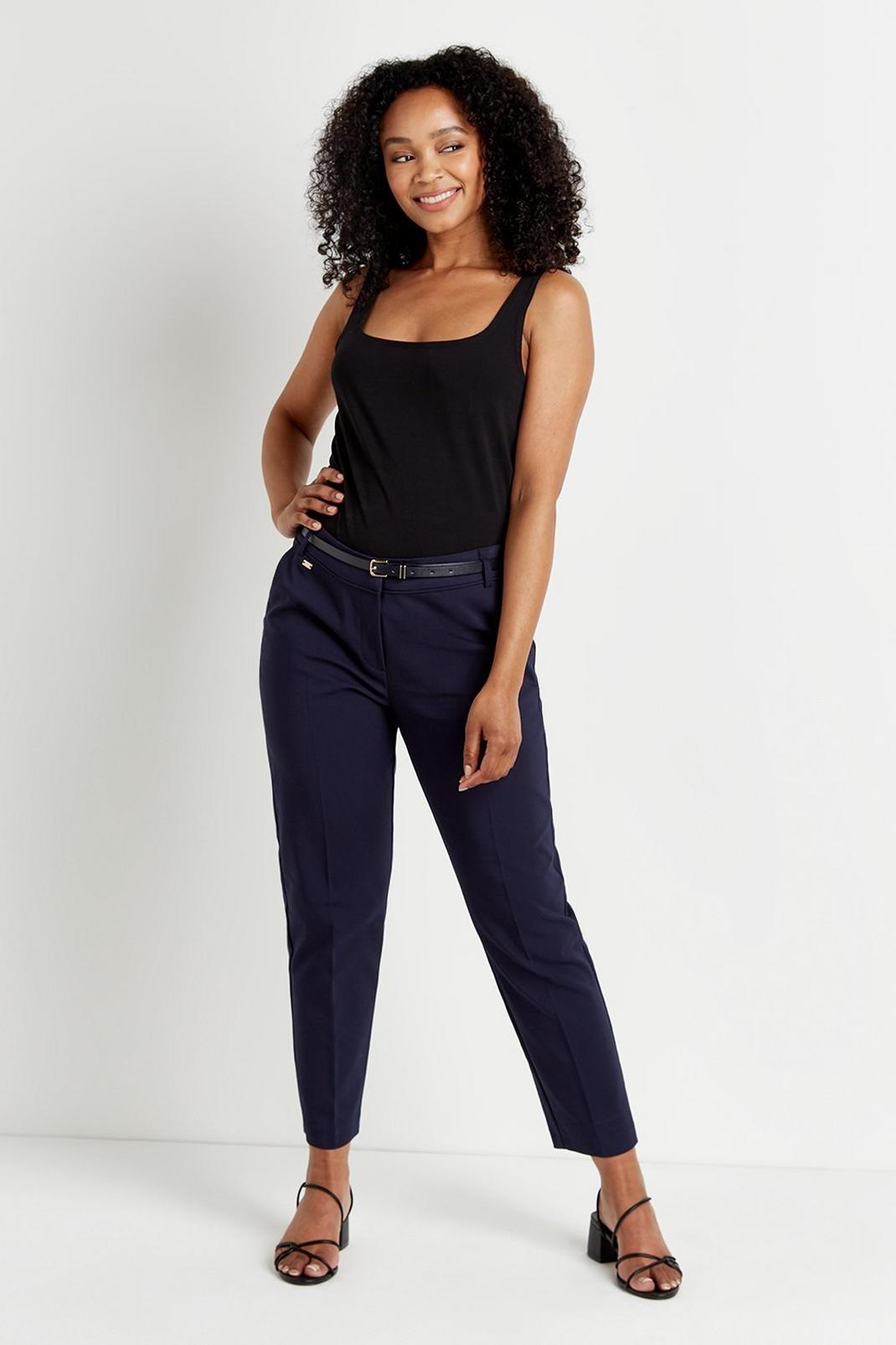 Petite Navy Belted Cigarette Trousers image number 1
