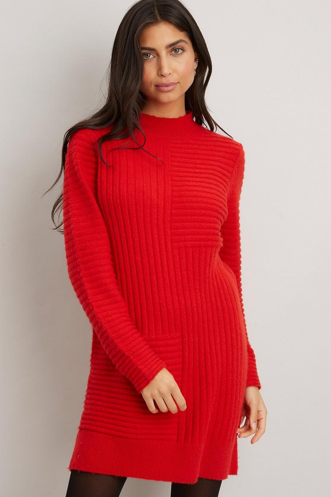 Red Ribbed Knit Dress image number 1