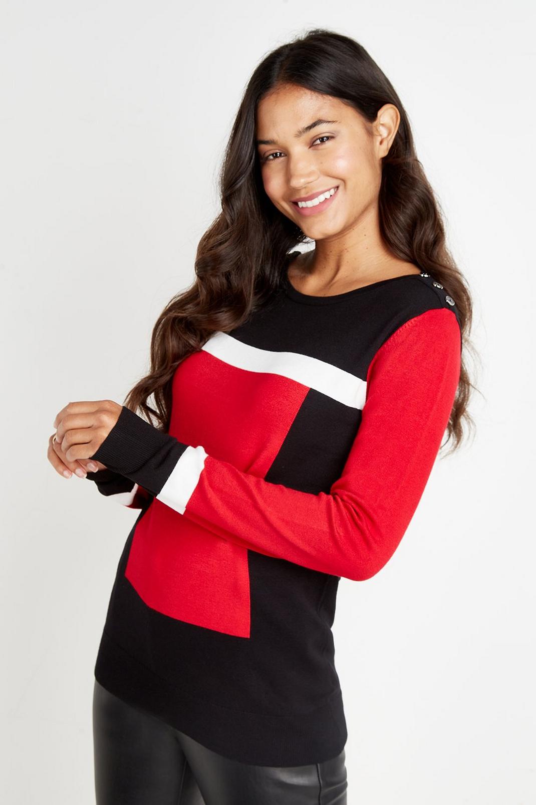 Red Tall Multi Colour Block Jumper image number 1