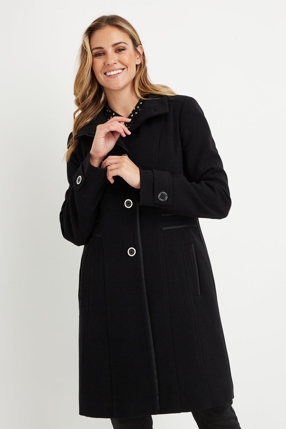 funnel neck coat black womens