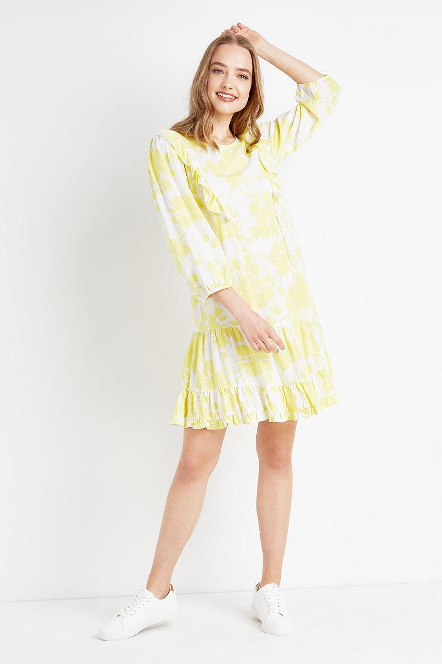 Lemon Floral Frill Shift Dress