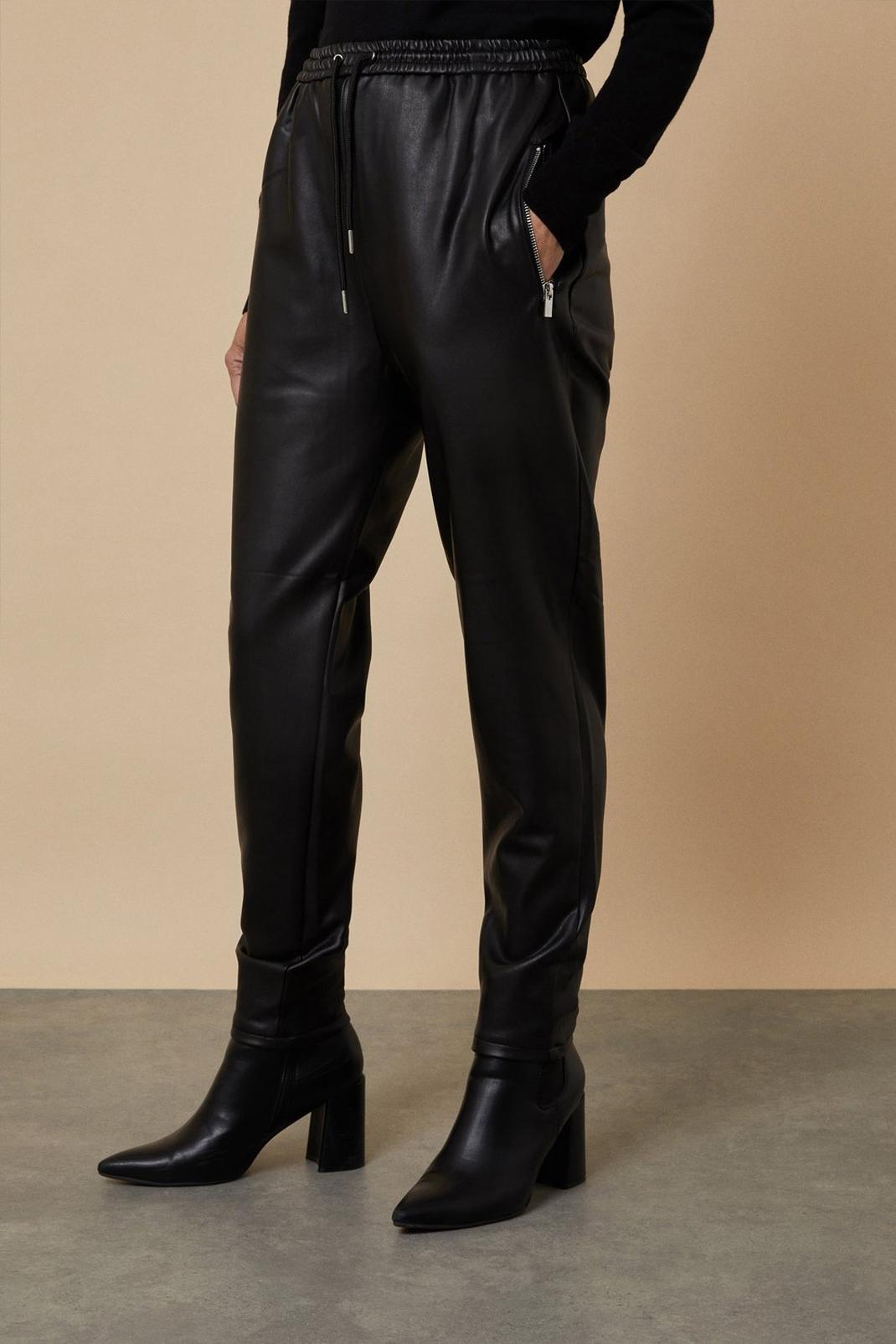 Tall Black Faux Leather Jogger image number 1