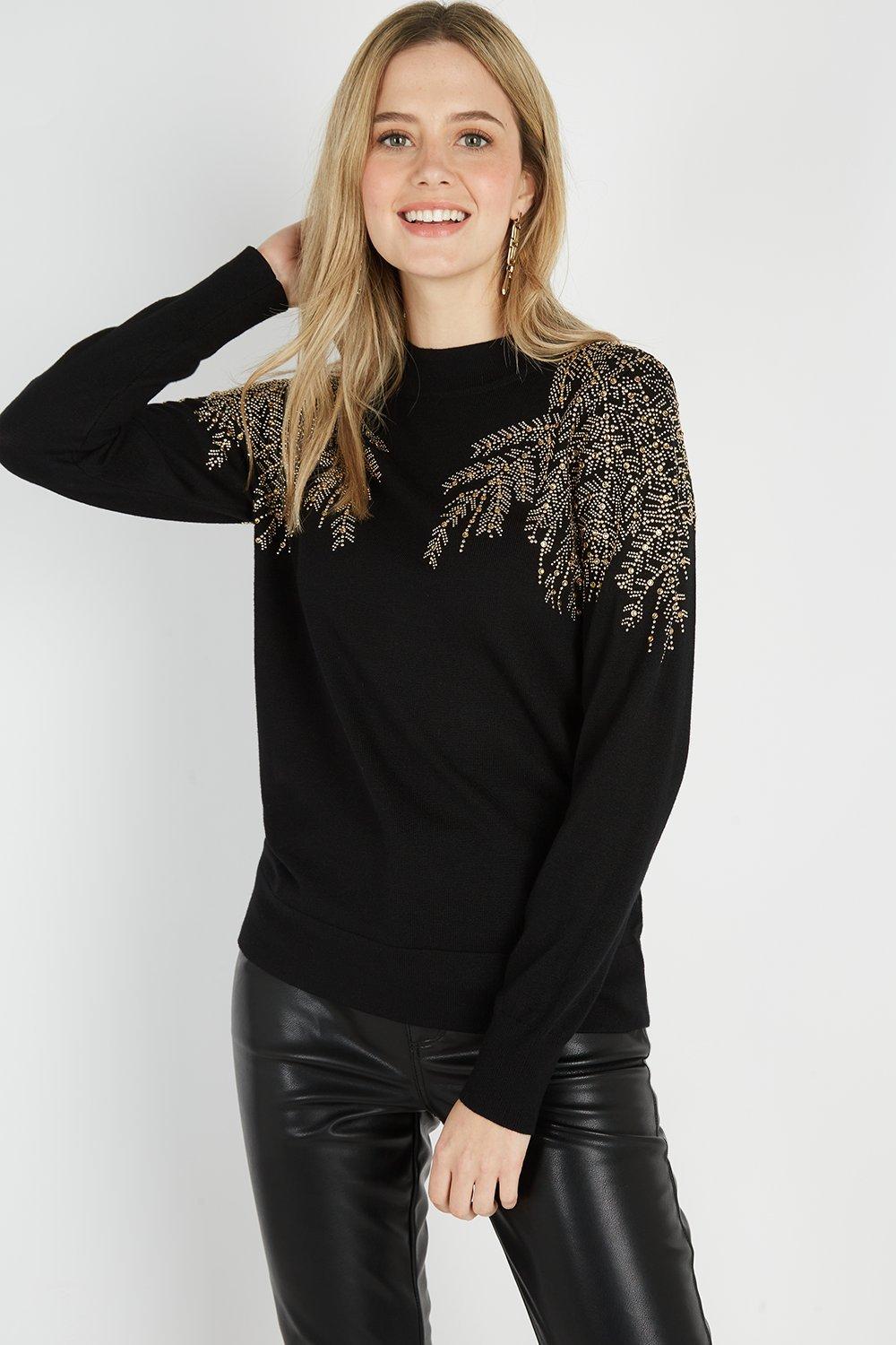 wallis black embellished jumper