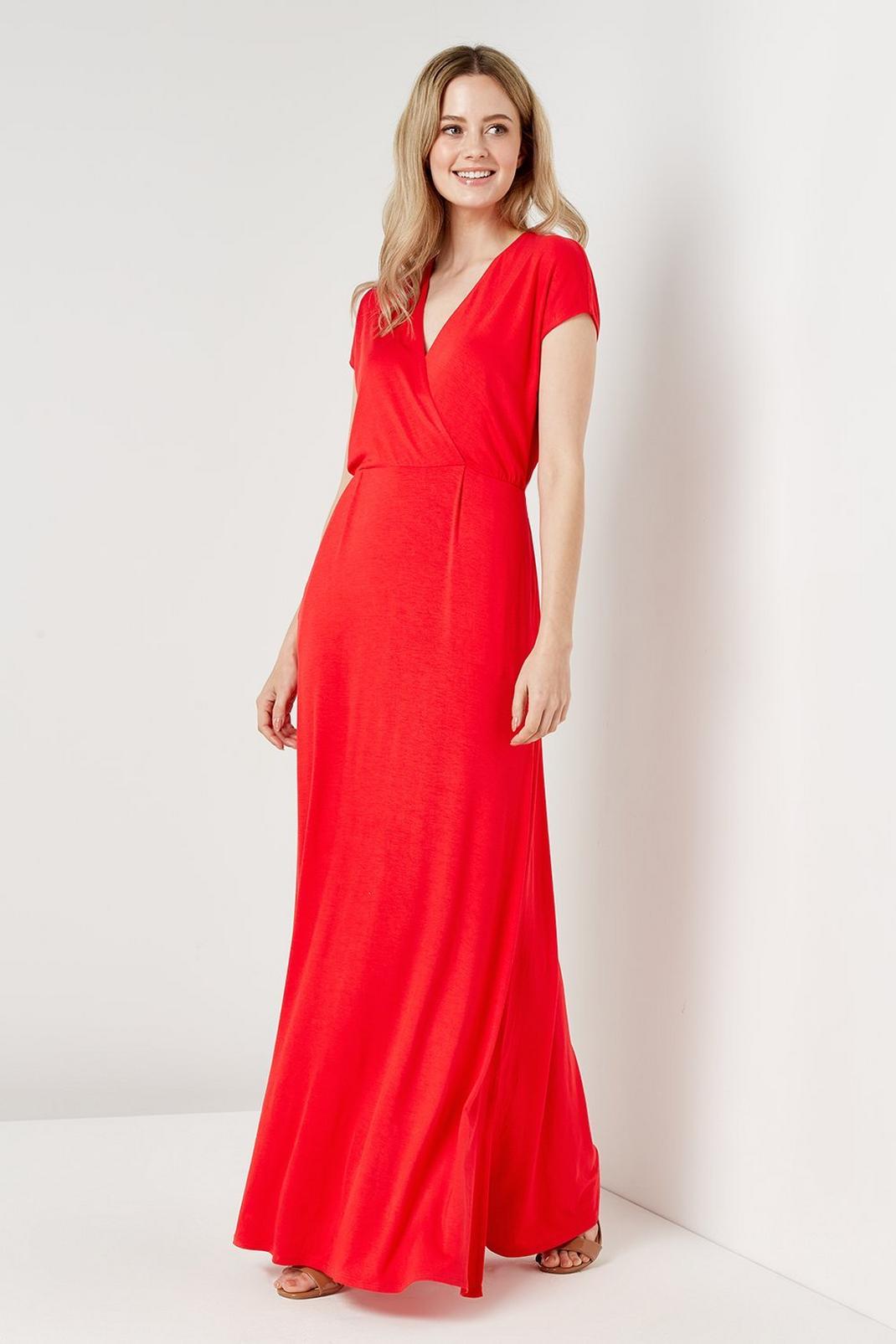 Red Jersey Wrap Maxi Dress image number 1