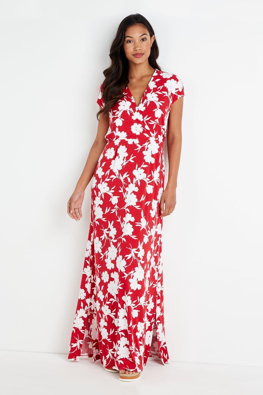 red floral jersey dress