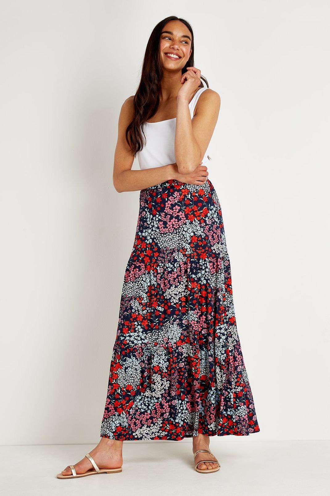 Navy Garden Ditsy Jersey Maxi Skirt image number 1