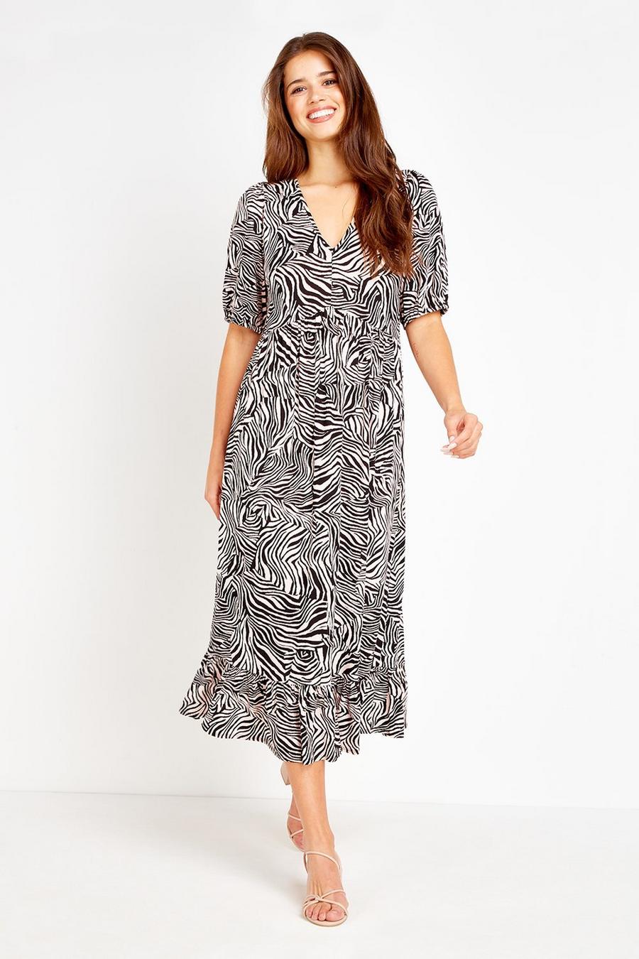Zebra Print Jersey Midi Dress