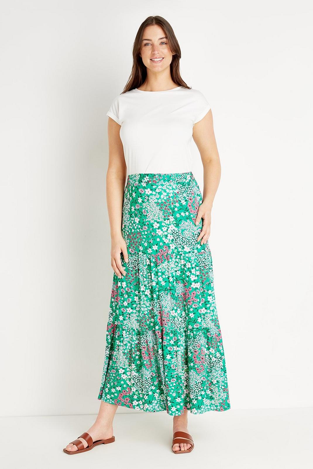 Green Garden Ditsy Jersey Maxi Skirt image number 1