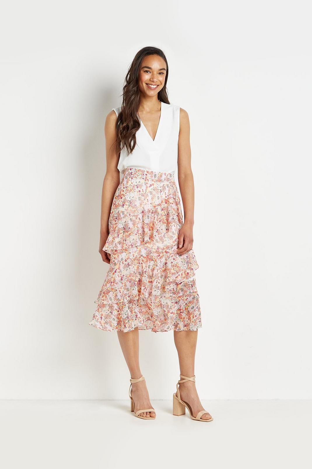 Floral Petite Pretty Ditsy Tiered Midi Skirt image number 1