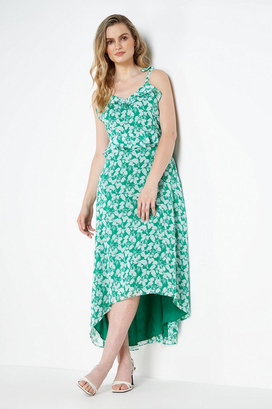 655 Petite Green Ditsy Floral Ruffle Dress image number 2