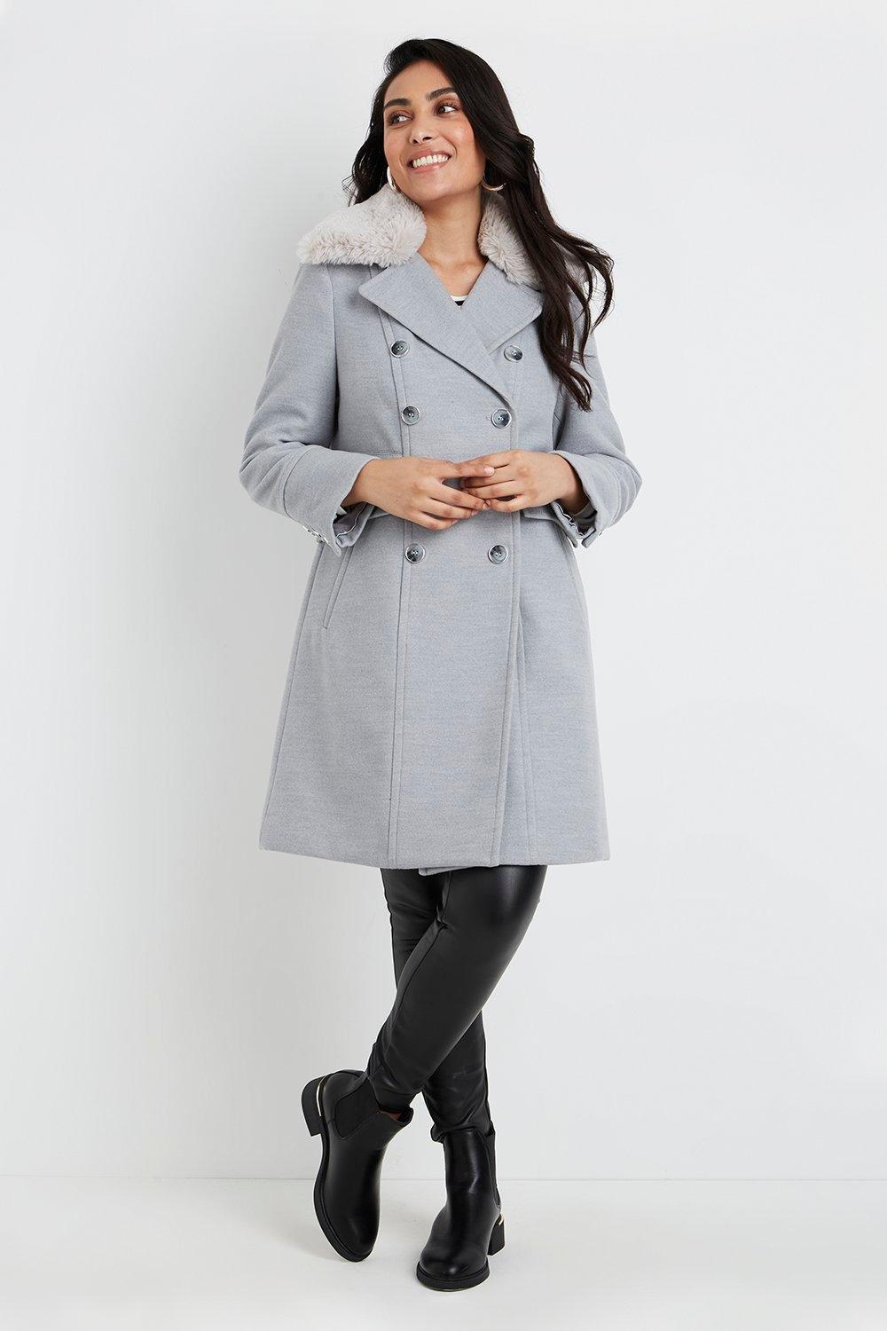 wallis berry faux fur collar quilted coat