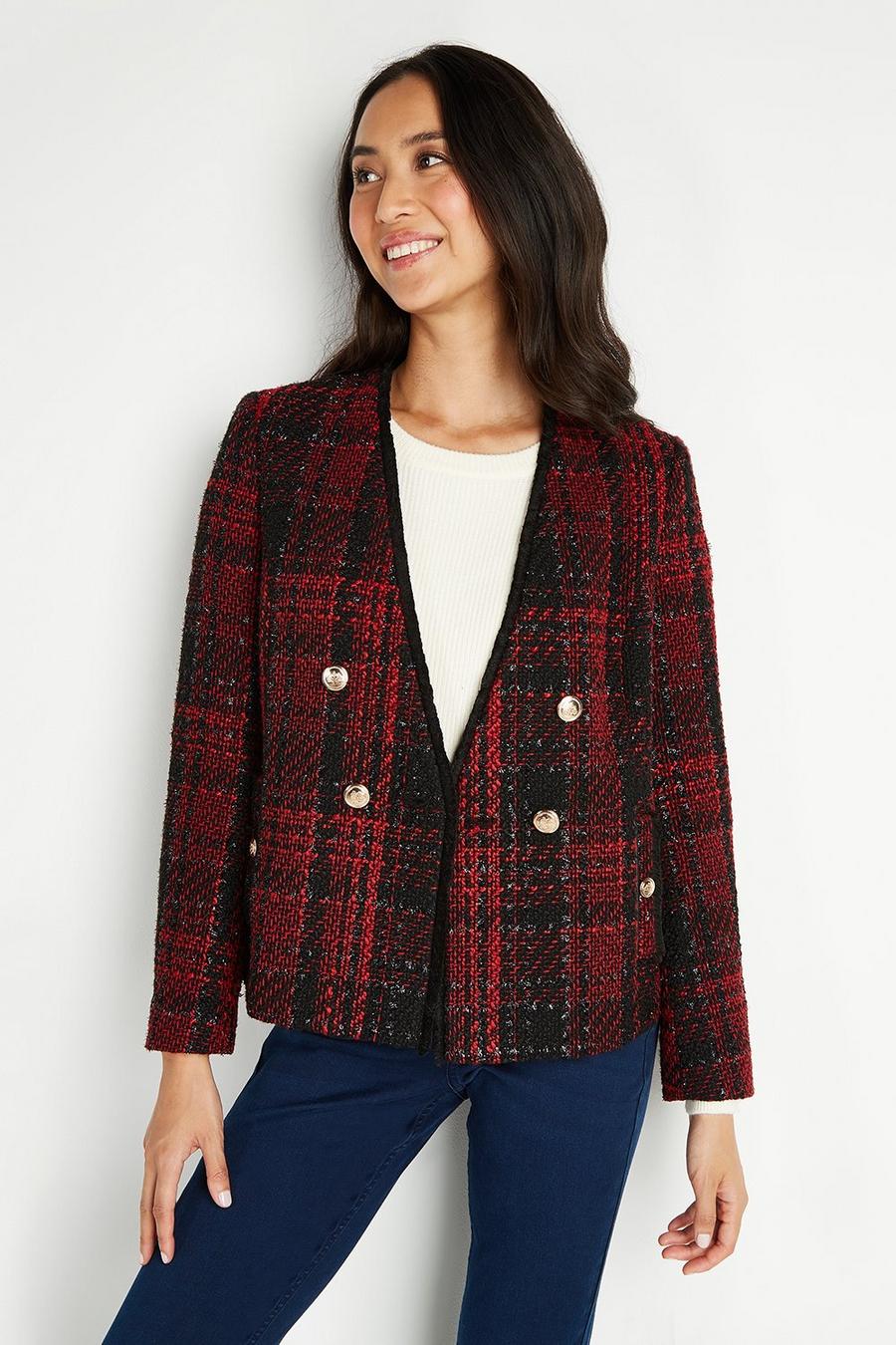 Red Check Short Double Breasted Jacket