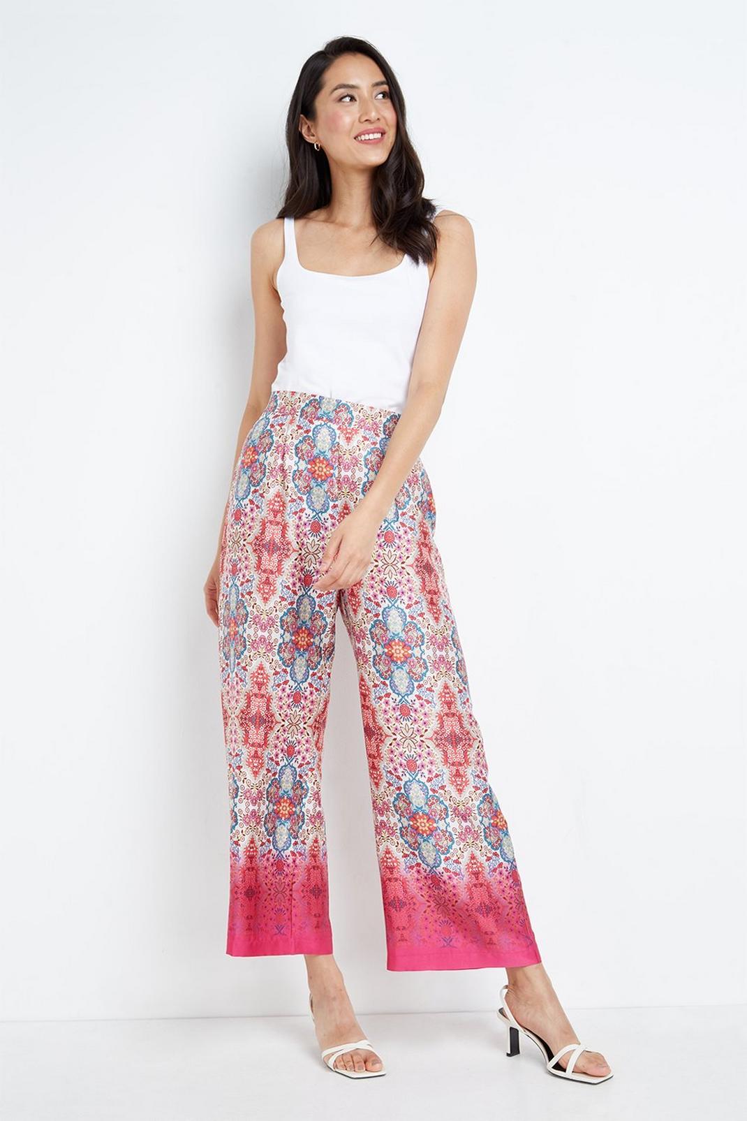 500 Pink Paisley Border Wide Leg Trouser image number 1