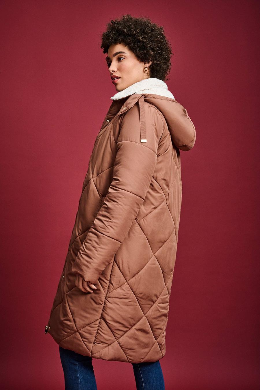 Tall Diagonal Stitch Quilted Coat
