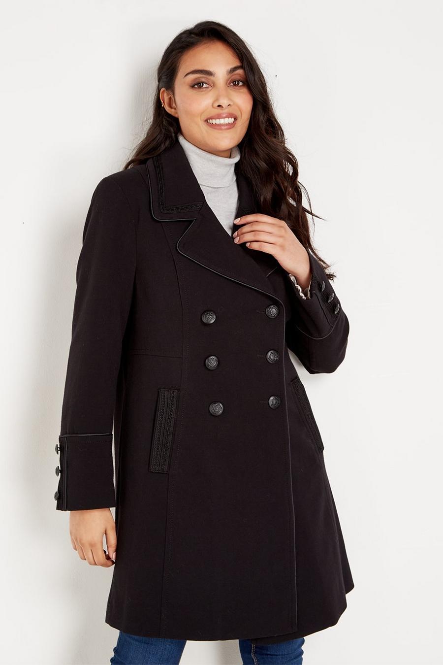 Petite Double Breasted Braided Military Coat