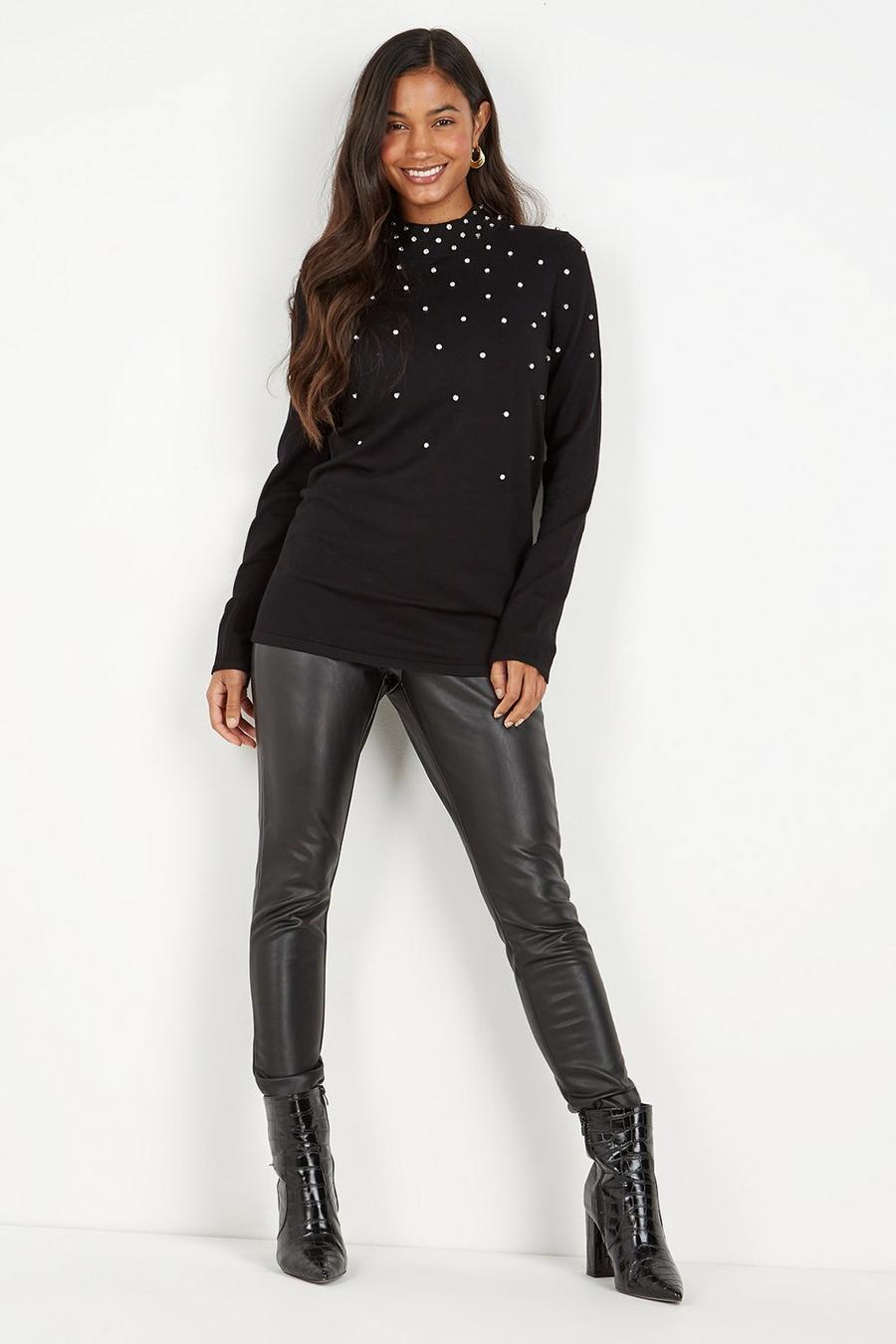 Tall Black Crystal Embellished Scatter Tunic