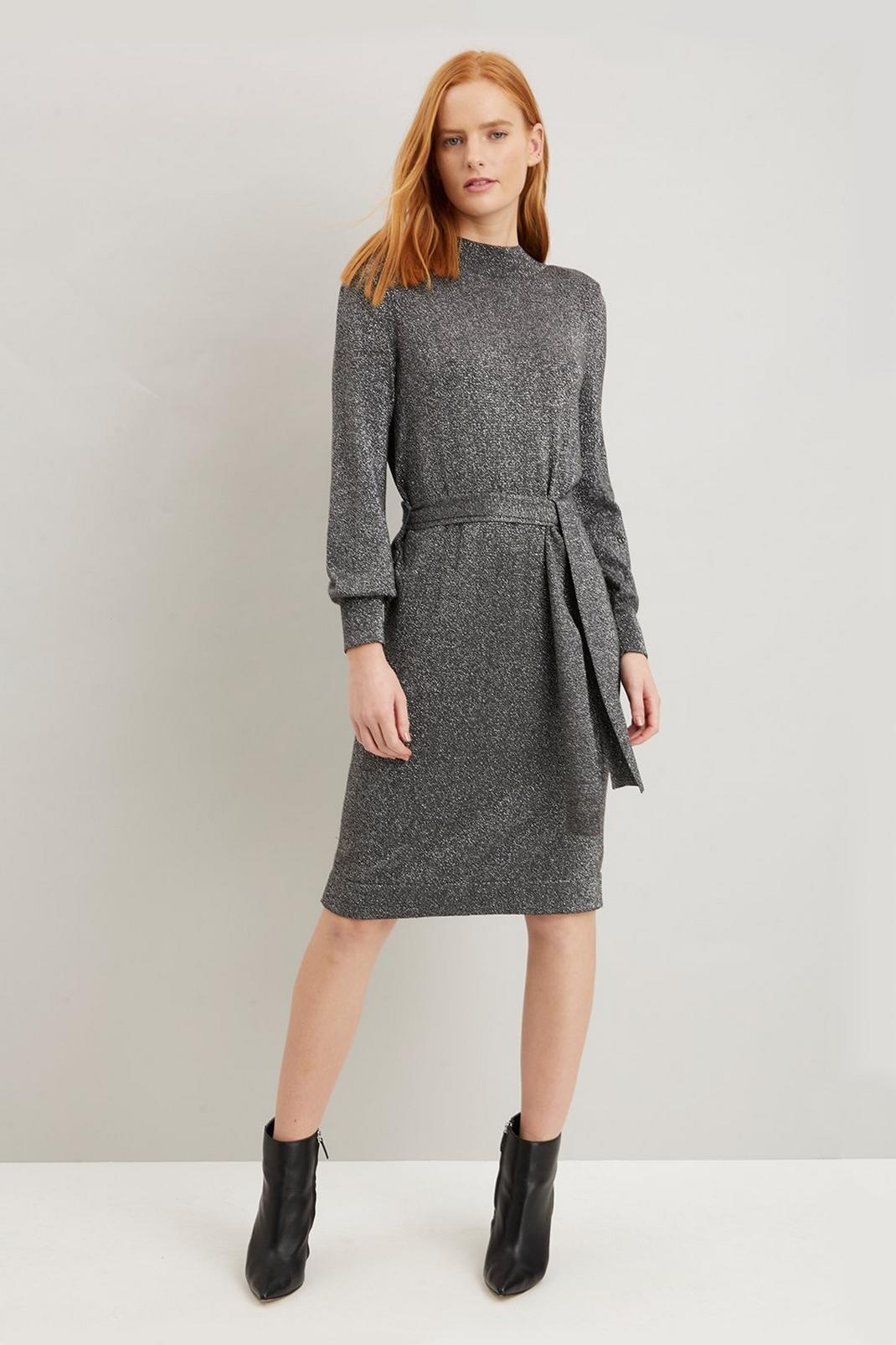 404 Metallic Belted Knitted Dress image number 0