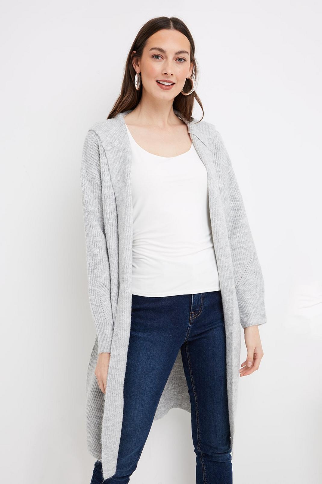 Tall Grey Longline Hooded Cardigan image number 1